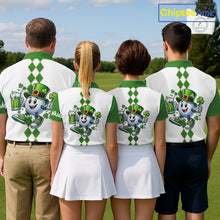 Load image into Gallery viewer, White and Green argyle pattern Women Golf polo shirts Custom funny St Patrick day ladies golf outfit NQS11296