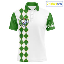 Load image into Gallery viewer, White and Green argyle pattern Mens Golf polo shirts Custom funny St. Patrick's day mens golf outfit NQS11296