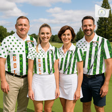 Load image into Gallery viewer, White, Green and Orange shamrock American Flag Women Golf polo shirts Custom St Patrick golf outfit NQS11297