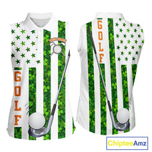 Load image into Gallery viewer, White, Green and Orange shamrock American Flag Sleeveless polo shirts Custom St Patrick golf outfit NQS11297