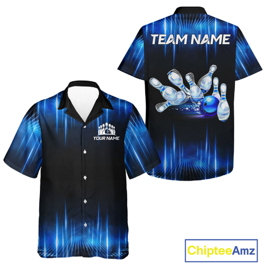 Black and Blue Bowling Hawaiian Shirt Custom Bowling Team jersey, Gift For Bowler NQS11299
