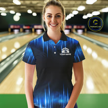 Load image into Gallery viewer, Black and Blue Bowling polo, Quarter zip Shirts for Women Custom Bowling Team jersey, Gift For Bowler NQS11299