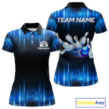 Load image into Gallery viewer, Black and Blue Bowling polo, Quarter zip Shirts for Women Custom Bowling Team jersey, Gift For Bowler NQS11299