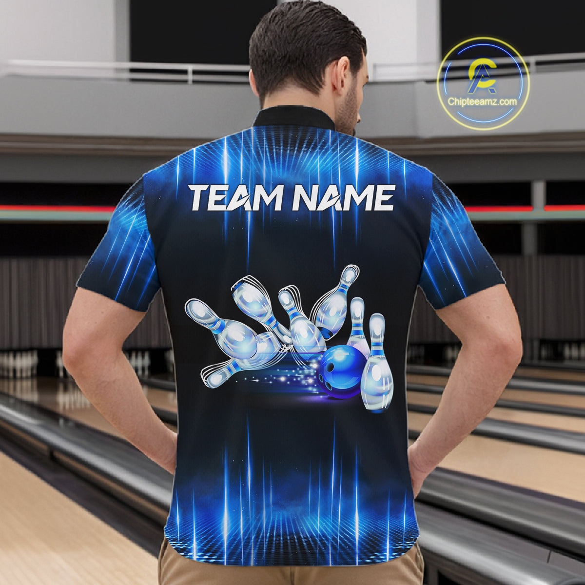Black and Blue Bowling polo, Quarter zip Shirts for Men Custom Bowling Team jerseys, Gift For Bowler NQS11299