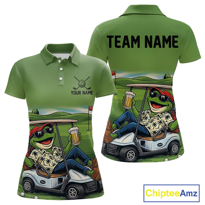 Funny Green frog Women's Golf polo shirts Custom golf outfit for ladies, personalized golf gifts NQS11300