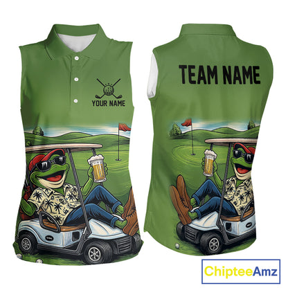 Funny Green frog Sleeveless polo shirts Custom golf outfit for ladies, personalized golf gifts NQS11300