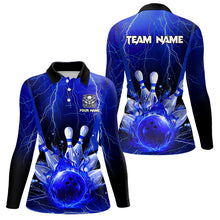 Load image into Gallery viewer, Blue Flame Lightning Thunder Bowling Polo, Quarter Zip Shirt For Women Custom Bowling Team Jersey NQS9425