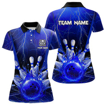 Load image into Gallery viewer, Blue Flame Lightning Thunder Bowling Polo, Quarter Zip Shirt For Women Custom Bowling Team Jersey NQS9425