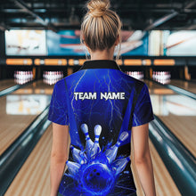 Load image into Gallery viewer, Blue Flame Lightning Thunder Bowling Polo, Quarter Zip Shirt For Women Custom Bowling Team Jersey NQS9425