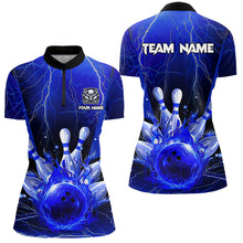 Load image into Gallery viewer, Blue Flame Lightning Thunder Bowling Polo, Quarter Zip Shirt For Women Custom Bowling Team Jersey NQS9425