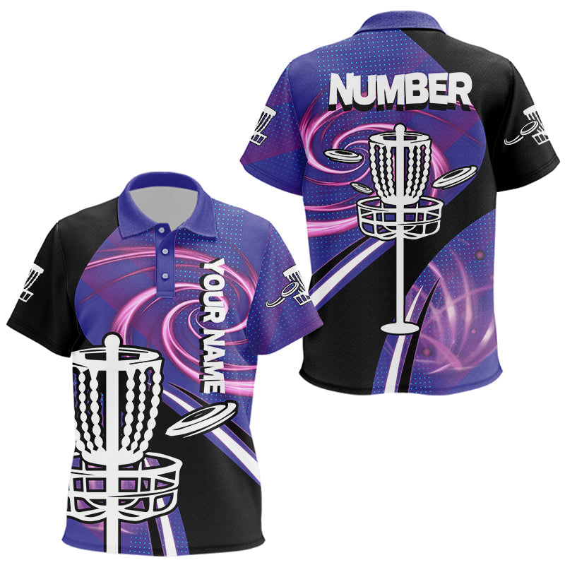 Black and Purple Kid Disc golf polo shirt custom name and number team disc golf jerseys NQS9586