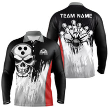 Load image into Gallery viewer, Black and White Skull Bowling Polo, Quarter Zip Shirts For Men Custom Bowling Team Jerseys | Red NQS9587