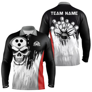 Black and White Skull Bowling Polo, Quarter Zip Shirts For Men Custom Bowling Team Jerseys | Red NQS9587