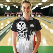 Load image into Gallery viewer, Black and White Skull Bowling Polo, Quarter Zip Shirts For Women Custom Bowling Team Jerseys | Red NQS9587