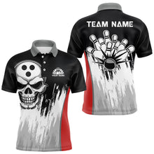 Load image into Gallery viewer, Black and White Skull Bowling Polo, Quarter Zip Shirts For Men Custom Bowling Team Jerseys | Red NQS9587