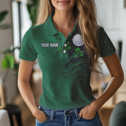 American Flag St Patrick Day Custom Women golf polo shirts, personalized golf jerseys for team | Green NQS9588