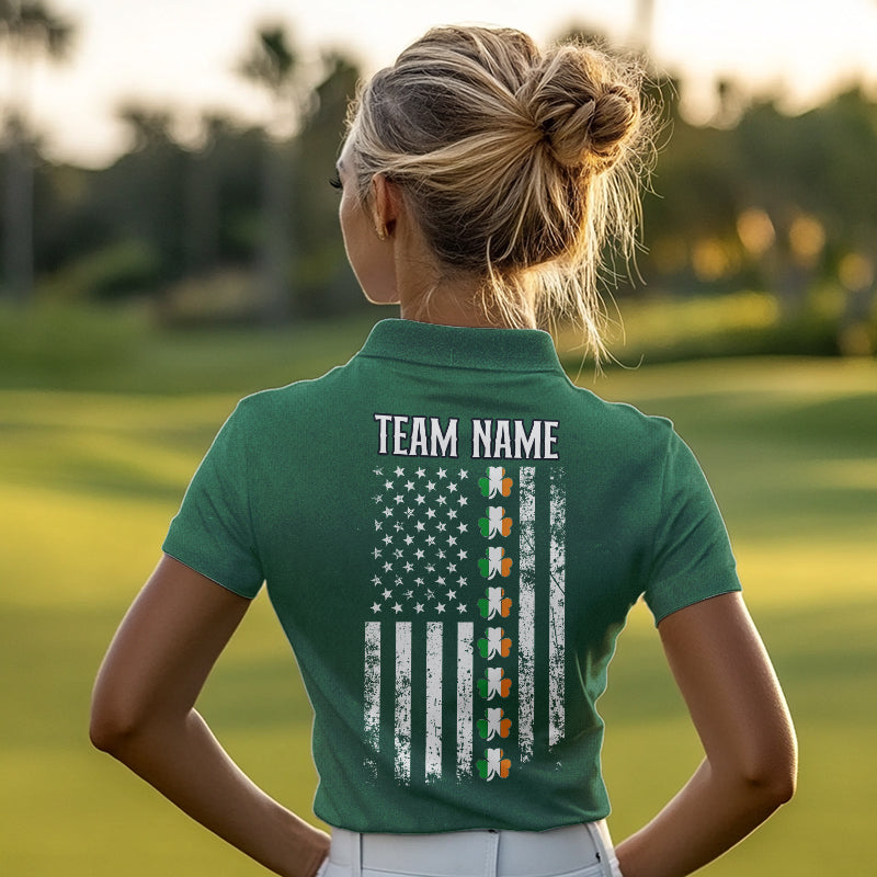 American Flag St Patrick Day Custom Women golf polo shirts, personalized golf jerseys for team | Green NQS9588