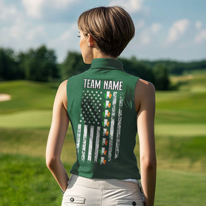 American Flag St Patrick Day Custom Women Sleeveless polo shirt, golf jerseys for team | Green NQS9588