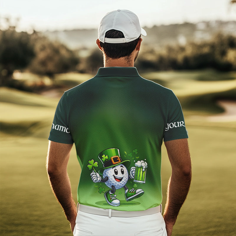 Funny Green golf ball St Patrick Day Custom Men golf polo shirts, personalized golf attire for men NQS9589