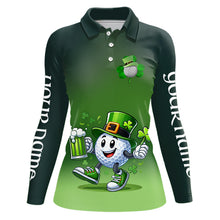 Load image into Gallery viewer, Funny Green golf ball St Patrick Day Custom Women golf polo shirts, personalized golf attire for women NQS9589