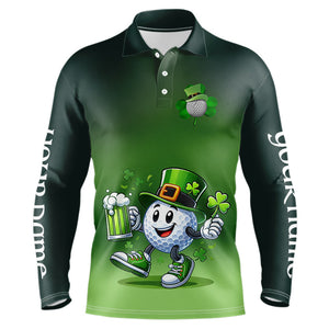 Funny Green golf ball St Patrick Day Custom Men golf polo shirts, personalized golf attire for men NQS9589