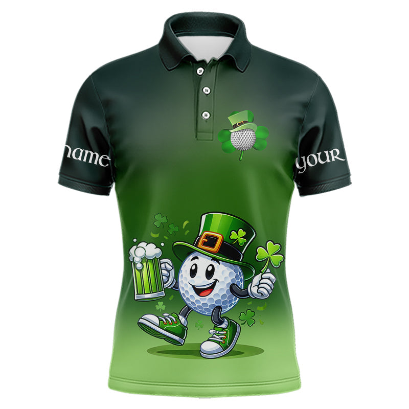 Funny Green golf ball St Patrick Day Custom Men golf polo shirts, personalized golf attire for men NQS9589