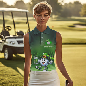 Funny Green golf ball St Patrick Day Custom Women Sleeveless polo shirt, ladies golf attire NQS9589