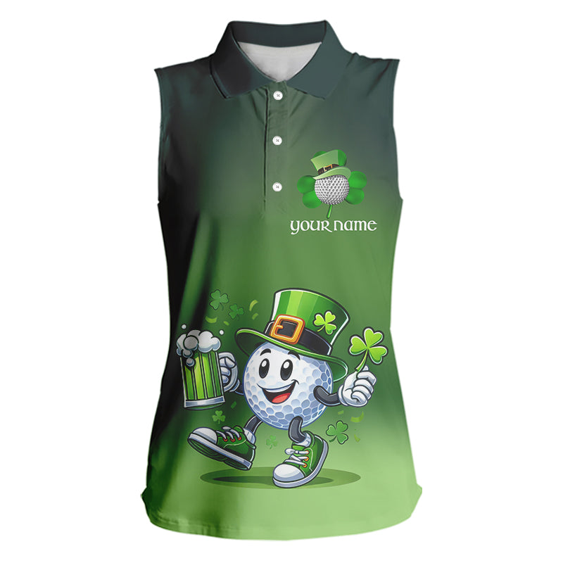 Funny Green golf ball St Patrick Day Custom Women Sleeveless polo shirt, ladies golf attire NQS9589