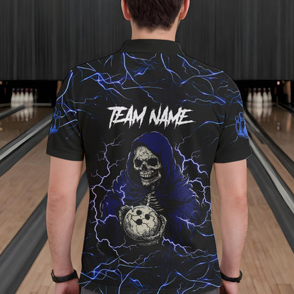 Black and Blue Lightning Thunder Skull reaper Bowling Shirts For Men Custom Bowling Team Jerseys NQS9590