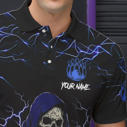 Black and Blue Lightning Thunder Skull reaper Bowling Shirts For Men Custom Bowling Team Jerseys NQS9590