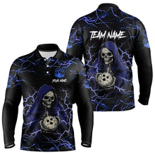 Load image into Gallery viewer, Black and Blue Lightning Thunder Skull reaper Bowling Shirts For Men Custom Bowling Team Jerseys NQS9590