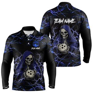 Black and Blue Lightning Thunder Skull reaper Bowling Shirts For Men Custom Bowling Team Jerseys NQS9590