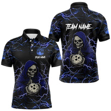 Load image into Gallery viewer, Black and Blue Lightning Thunder Skull reaper Bowling Shirts For Men Custom Bowling Team Jerseys NQS9590