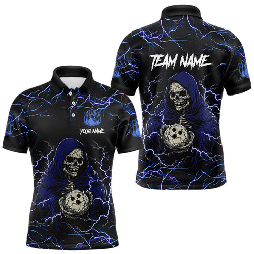 Black and Blue Lightning Thunder Skull reaper Bowling Shirts For Men Custom Bowling Team Jerseys NQS9590