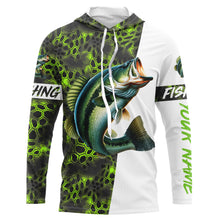 Load image into Gallery viewer, Largemouth Bass fishing clothes green camo Custom fishing Shirts, Bass fishing shirts with hood NQS3083