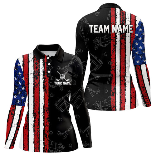 Black Camo American Flag Golf Polo Shirts For Women custom Patriotic golf outfit Team ladies Jerseys NQS9727