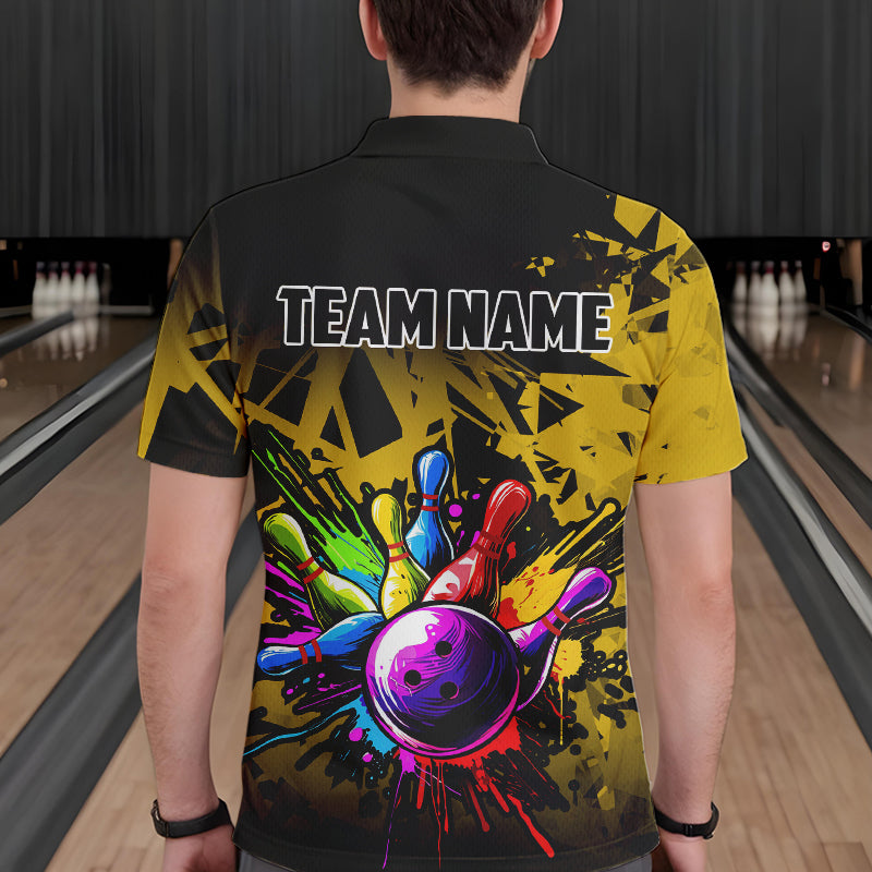 Colorful bowling jerseys Polo, 1/4 Zip Shirt for Men Custom Bowling Team shirts for bowler | Yellow NQS9728