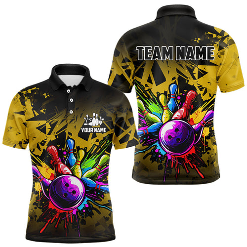 Colorful bowling jerseys Polo, 1/4 Zip Shirt for Men Custom Bowling Team shirts for bowler | Yellow NQS9728