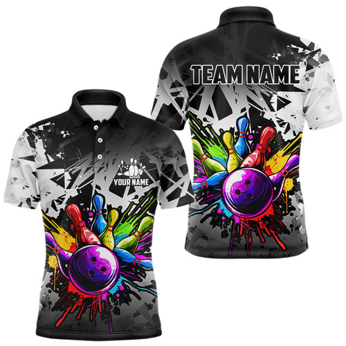 Colorful bowling jerseys Polo, 1/4 Zip Shirt for Men Custom Bowling Team shirts for bowler | White NQS9729