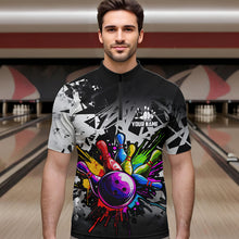 Load image into Gallery viewer, Colorful bowling jerseys Polo, 1/4 Zip Shirt for Men Custom Bowling Team shirts for bowler | White NQS9729