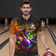 Load image into Gallery viewer, Colorful bowling jerseys Polo, 1/4 Zip Shirt for Men Custom Bowling Team shirts for bowler | Orange NQS9730