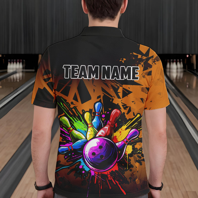 Colorful bowling jerseys Polo, 1/4 Zip Shirt for Men Custom Bowling Team shirts for bowler | Orange NQS9730