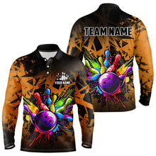 Load image into Gallery viewer, Colorful bowling jerseys Polo, 1/4 Zip Shirt for Men Custom Bowling Team shirts for bowler | Orange NQS9730