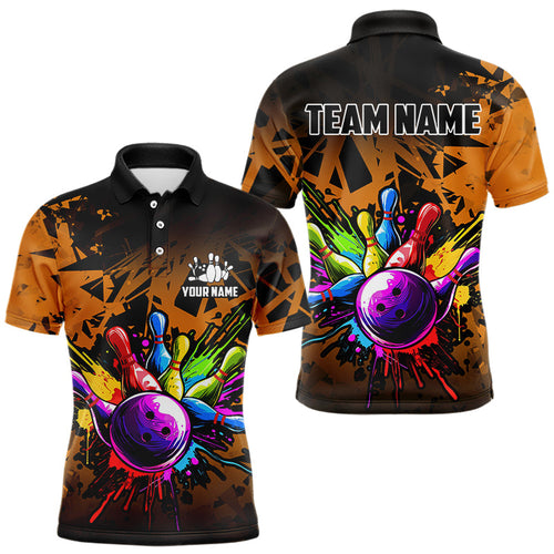 Colorful bowling jerseys Polo, 1/4 Zip Shirt for Men Custom Bowling Team shirts for bowler | Orange NQS9730