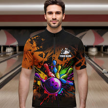 Load image into Gallery viewer, Colorful bowling jerseys Polo, 1/4 Zip Shirt for Men Custom Bowling Team shirts for bowler | Orange NQS9730
