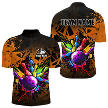 Load image into Gallery viewer, Colorful bowling jerseys Polo, 1/4 Zip Shirt for Men Custom Bowling Team shirts for bowler | Orange NQS9730