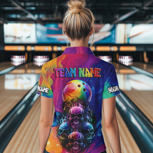 Load image into Gallery viewer, Colorful Rainbow Flame Skull Bowling Polo, Quarter Zip Shirts for Women Custom Bowling Team Jerseys NQS9731