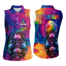 Load image into Gallery viewer, Colorful Rainbow Flame Skull Bowling Sleeveless Polo Shirt Custom Bowling Team Jerseys NQS9731