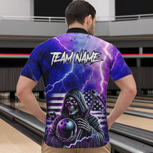 Load image into Gallery viewer, Purple American Flag Lightning Thunder Storm Reaper Bowling Shirt For Men Custom Bowling Team Jersey NQS9732