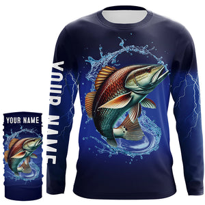 Redfish Puppy Drum Fishing blue lightning  Customized Name Long sleeve Fishing Shirts NQS301